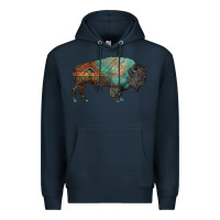 Navy aztec bison Premium Hoodie - RanaPortraitStore