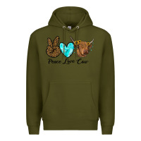 Army Green peace love cow Premium Hoodie - RanaPortraitStore