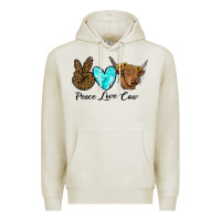 Oatmeal Heather peace love cow Premium Hoodie - RanaPortraitStore