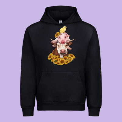 Cow With Pig And Chick Urban Hoodie Designed By Ranaportraitstore