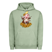 Pigment Oil Green cow with pig and chick Urban Hoodie - RanaPortraitStore