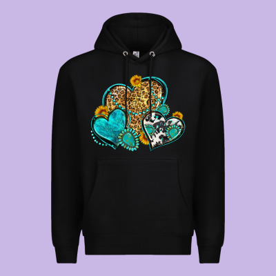 Western Turquoise Hearts Premium Hoodie Designed By Zillion Design Studio