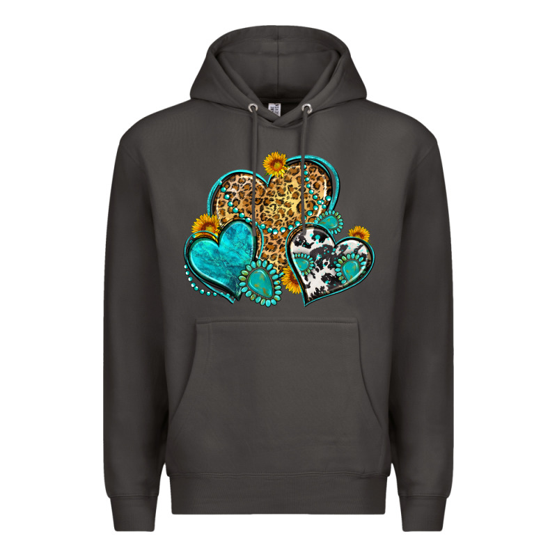 Western Turquoise Hearts Premium Hoodie by Zillion Design Studio | Teevron