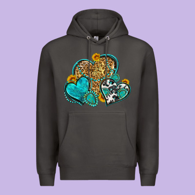 Western Turquoise Hearts Premium Hoodie Designed By Zillion Design Studio