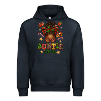 Navy Auntie Claus Afro Messy Bun Urban Hoodie - texasbilliewilder