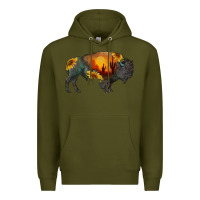 Army Green sunflower bison Premium Hoodie - RanaPortraitStore