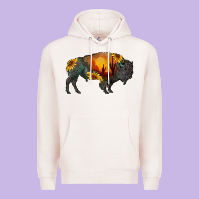 Sunflower Bison Premium Hoodie Designed By Ranaportraitstore