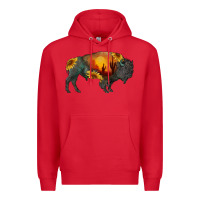 Red sunflower bison Premium Hoodie - RanaPortraitStore