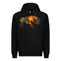 Black sunflower bison Premium Hoodie - RanaPortraitStore