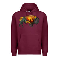 Burgundy sunflower bison Premium Hoodie - RanaPortraitStore