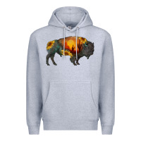 Heather Grey sunflower bison Premium Hoodie - RanaPortraitStore