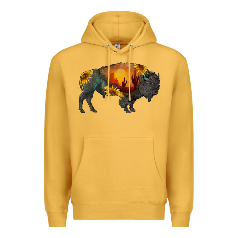 Sunflower Bison Premium Hoodie by RanaPortraitStore | Teevron