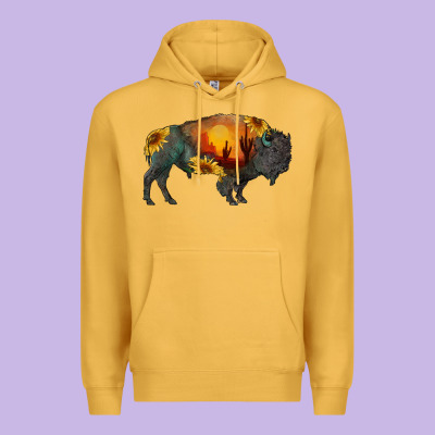 Sunflower Bison Premium Hoodie Designed By Ranaportraitstore