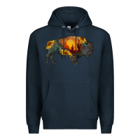 Navy sunflower bison Premium Hoodie - RanaPortraitStore