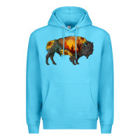 Ocean Blue sunflower bison Premium Hoodie - RanaPortraitStore
