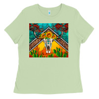 Matcha western sunflowers longhorn bull skull Ladies Tee - Artiststas