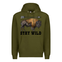 Army Green stay wild bison Premium Hoodie - RanaPortraitStore