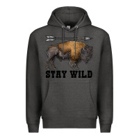Charcoal Heather stay wild bison Premium Hoodie - RanaPortraitStore