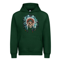 Forest Green indian headdress with native american skull Urban Hoodie - RanaPortraitStore