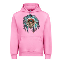 Fuchsia Pink indian headdress with native american skull Urban Hoodie - RanaPortraitStore