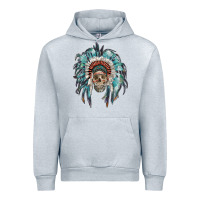 Heather Grey indian headdress with native american skull Urban Hoodie - RanaPortraitStore
