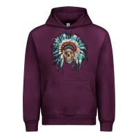 Mauve Wine indian headdress with native american skull Urban Hoodie - RanaPortraitStore