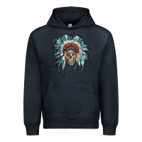Navy indian headdress with native american skull Urban Hoodie - RanaPortraitStore