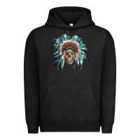 Pigment Black indian headdress with native american skull Urban Hoodie - RanaPortraitStore