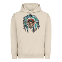 Pigment French Oak indian headdress with native american skull Urban Hoodie - RanaPortraitStore