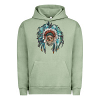 Pigment Oil Green indian headdress with native american skull Urban Hoodie - RanaPortraitStore