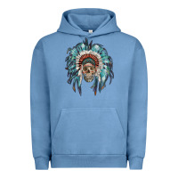 Pigment Pebble Blue indian headdress with native american skull Urban Hoodie - RanaPortraitStore