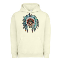 Pigment Pistachio indian headdress with native american skull Urban Hoodie - RanaPortraitStore