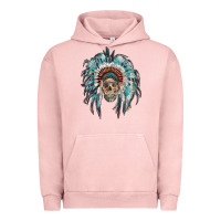 Pigment Salmon indian headdress with native american skull Urban Hoodie - RanaPortraitStore