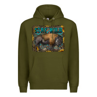 Army Green stay wild aztec bison Premium Hoodie - RanaPortraitStore
