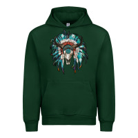 Forest Green indian headdress with bull skull Urban Hoodie - RanaPortraitStore