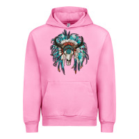 Fuchsia Pink indian headdress with bull skull Urban Hoodie - RanaPortraitStore