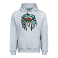 Heather Grey indian headdress with bull skull Urban Hoodie - RanaPortraitStore