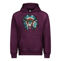 Mauve Wine indian headdress with bull skull Urban Hoodie - RanaPortraitStore