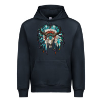 Navy indian headdress with bull skull Urban Hoodie - RanaPortraitStore