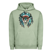 Pigment Oil Green indian headdress with bull skull Urban Hoodie - RanaPortraitStore