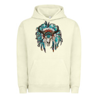 Pigment Pistachio indian headdress with bull skull Urban Hoodie - RanaPortraitStore