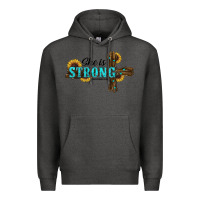 Charcoal Heather she i̇s strong western cross Premium Hoodie - RanaPortraitStore