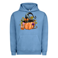 Pigment Pebble Blue Kids Pumpkin with Halloween Urban Hoodie - texasbilliewilder