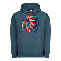 Pigment Midnight Navy american indian headdress with skull Urban Hoodie - RanaPortraitStore
