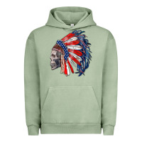 Pigment Oil Green american indian headdress with skull Urban Hoodie - RanaPortraitStore