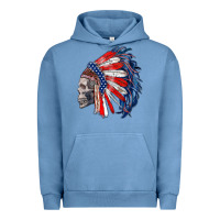 Pigment Pebble Blue american indian headdress with skull Urban Hoodie - RanaPortraitStore