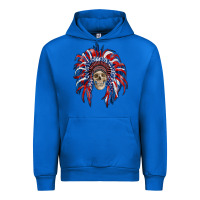 Cobalt american flag indian headdress with skull Urban Hoodie - RanaPortraitStore