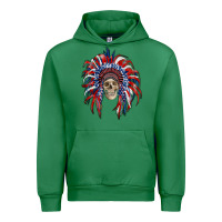 Emerald american flag indian headdress with skull Urban Hoodie - RanaPortraitStore