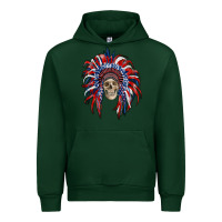 Forest Green american flag indian headdress with skull Urban Hoodie - RanaPortraitStore