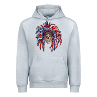 Heather Grey american flag indian headdress with skull Urban Hoodie - RanaPortraitStore